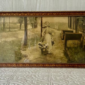 Vintage George Hitchcock Flower Girl in Holland (1887) Framed Art Print Lithograph/Vintage Lithograph Print