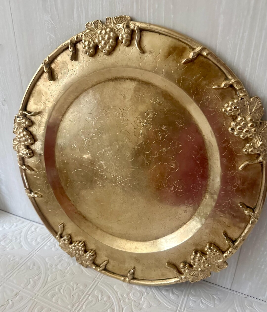 Vintage Brass Grape Serving Tray | Hollywood Regency Decorative Platter ...