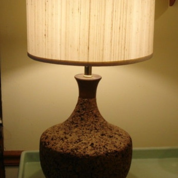 Vintage Mid Century Modern Cork Table Lamp