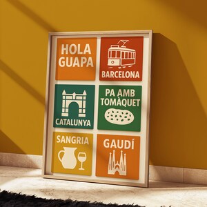 Ensemble d'art mural Barcelone - affiche de style boîte d'allumettes rétro, impression de la Sagrada Família, téléchargement numérique Park Güell, décoration de voyage en Espagne, art imprimable