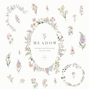 Aquarell Wildblumen Elemente Clipart, Wildblume, Sommerwiese Blumen, Blumenrahmen, Hochzeit Frühling einladen, Natur, kommerzielle Nutzung