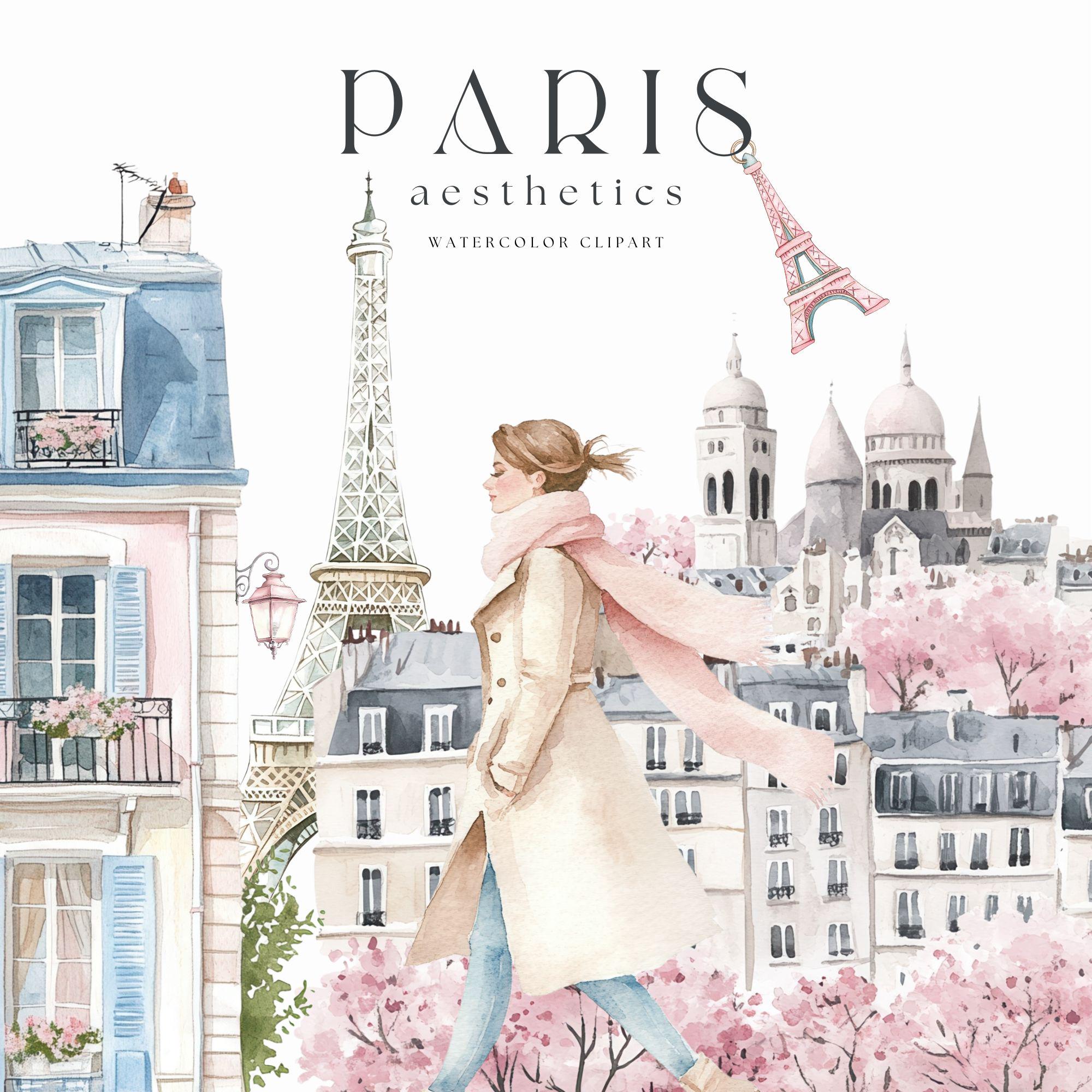 Paris watercolor clipart, French Illustrations Art, Scrapbook Elements, Cute Parisian Tourism, Travel Art, Junk Journals, Commercial Use