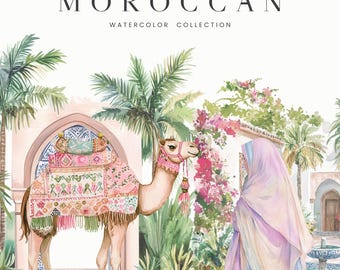 Moroccan Clipart, Instant Download, Muslim Clipart, Watercolor Mediterranean, Aesthetic, Digital Islamic Art, Moroccan Interior, Camel