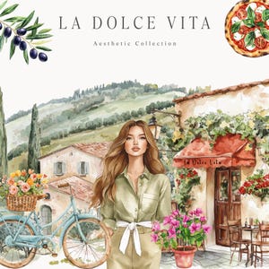 La Dolce Vita Clipart, Italienische Hochzeitsillustrationen, Aquarell Sommerferien, Essen & Getränke PNG, digitaler Download für Einladungen