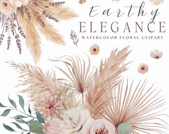 Watercolor pampas clipart, Boho Floral, Wedding Invitation, Decor, Dried Flowers,  Bohemian Floral PNG, Digital Download, Commercial Use