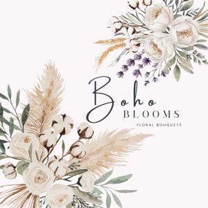 Clipart fleurs et verdure bohème neutre, clipart aquarelle, usage commercial, téléchargement immédiat, invitation de mariage, feuilles séchées d'orchidées, pampa