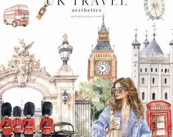 UK Travel Clipart, Great Britain, Girls Trip To London, British Clipart, London Bus, Goodnotes Stickers, City Landscape, Commercial Use