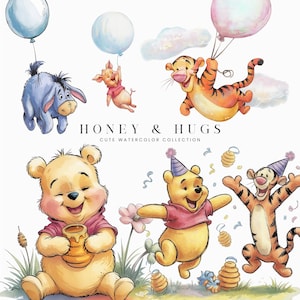 Clipart ours miel, sublimation abeille, baby shower vintage ourson, anniversaire de garçon, bébé fille, décoration de fête, ours et amis, usage Commercial