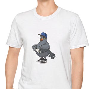Coole Cartoon Vogel T-shirt, Grappige Grafische Tee, Casual Wear, Cadeau voor Vogelliefhebbers, Streetwear Mode