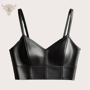Black Faux Leather Bustier Crop Top: Strappy Y2K Goth Baddie