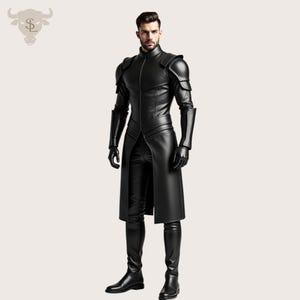 Armadura de guerrero de cuero negro – Gabardina gótica hecha a mano para hombre – Traje de cosplay de fantasía – Disfraz medieval steampunk hecho a medida