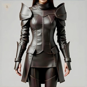 Handmade Women&#39;s Leather Armor Jacket: Medieval Battle Tunic, Cosplay Costume