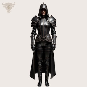 Handmade Black Leather Armor Coat: Women’s Gothic Cosplay Costume