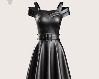 Gothic Faux Leather Off-Shoulder Dress: Fit & Flare Corset