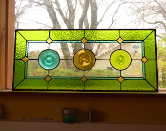 Rondel Stained Glass Transom or Rondel Stained Glass Sidelight - Custom Sizes Accepted