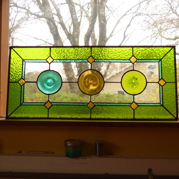 Custom Sidelight / Transom Rondel Stained Glass Panels