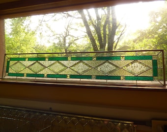 Stained Glass Sidelight Window or Stained Glass Transom Window - Diamond Victorian - Custom Sizes Accepted