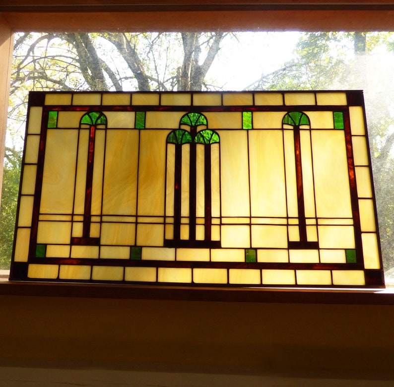 Custom Stained Glass Panel Transom Victorian Palm Etsy