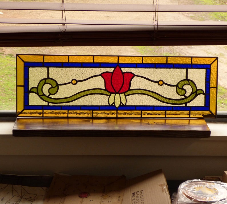 Stained Glass Transom Victorian Tulip Panel Etsy