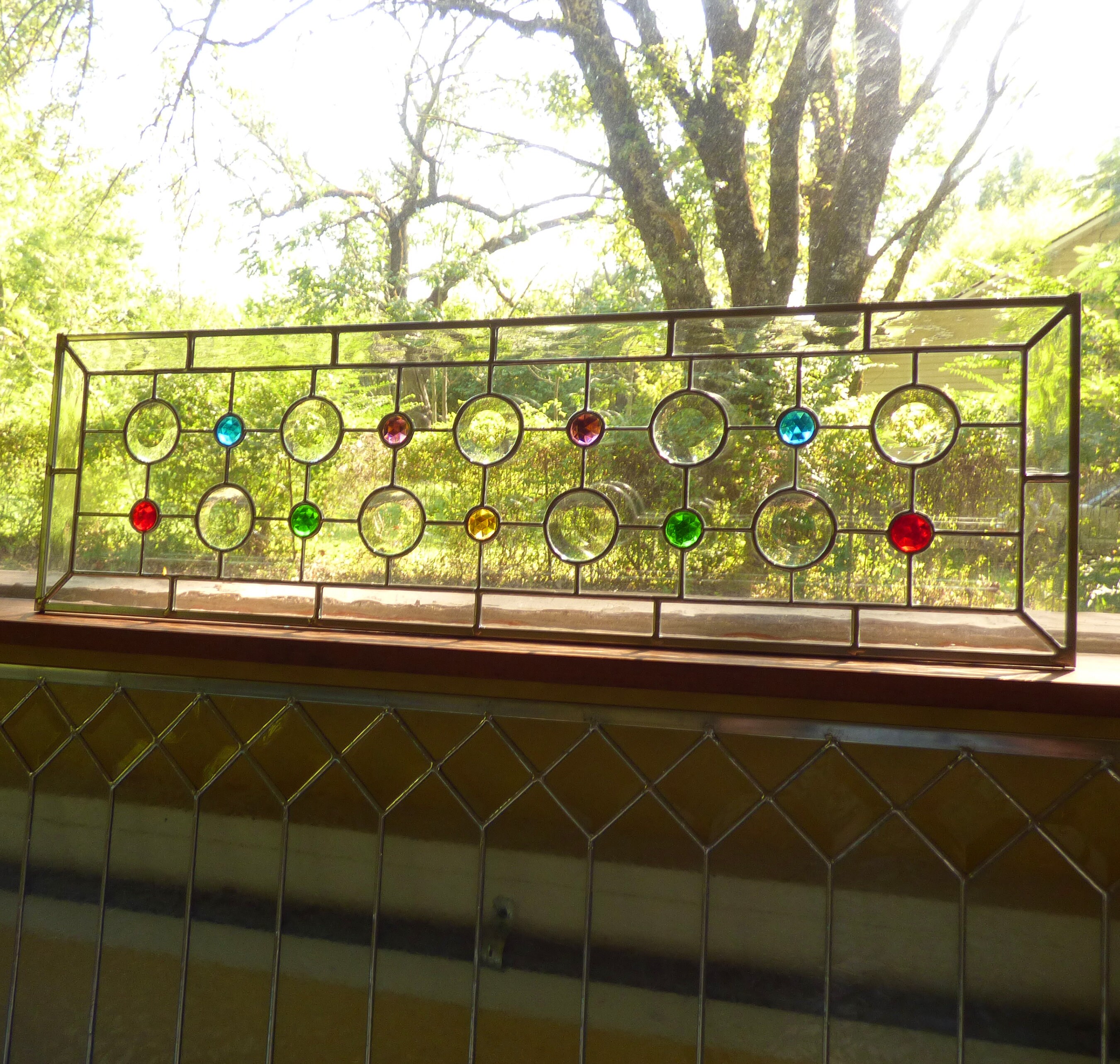 Stained Glass Sidelight / Transom - Circle and Jewel Panel