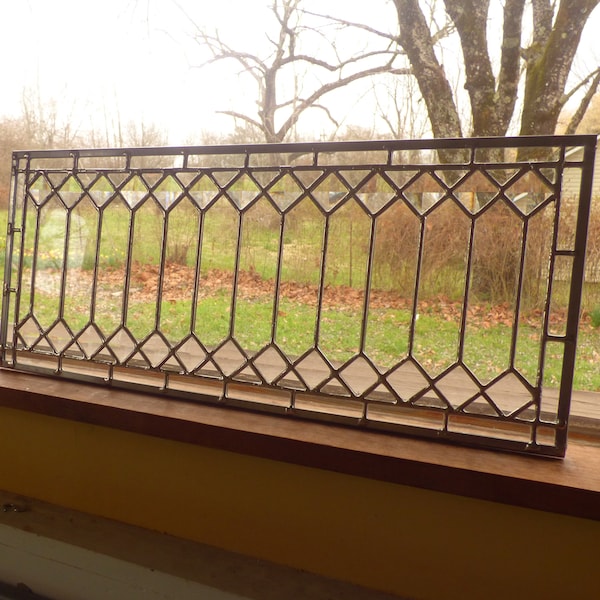 Stained Glass Transom Window - Trellis Transom with Border - BEST SELLER! Custom Sizes Accepted