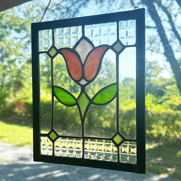 Vintage Tulip Stained Glass Panel/Window/Suncatcher