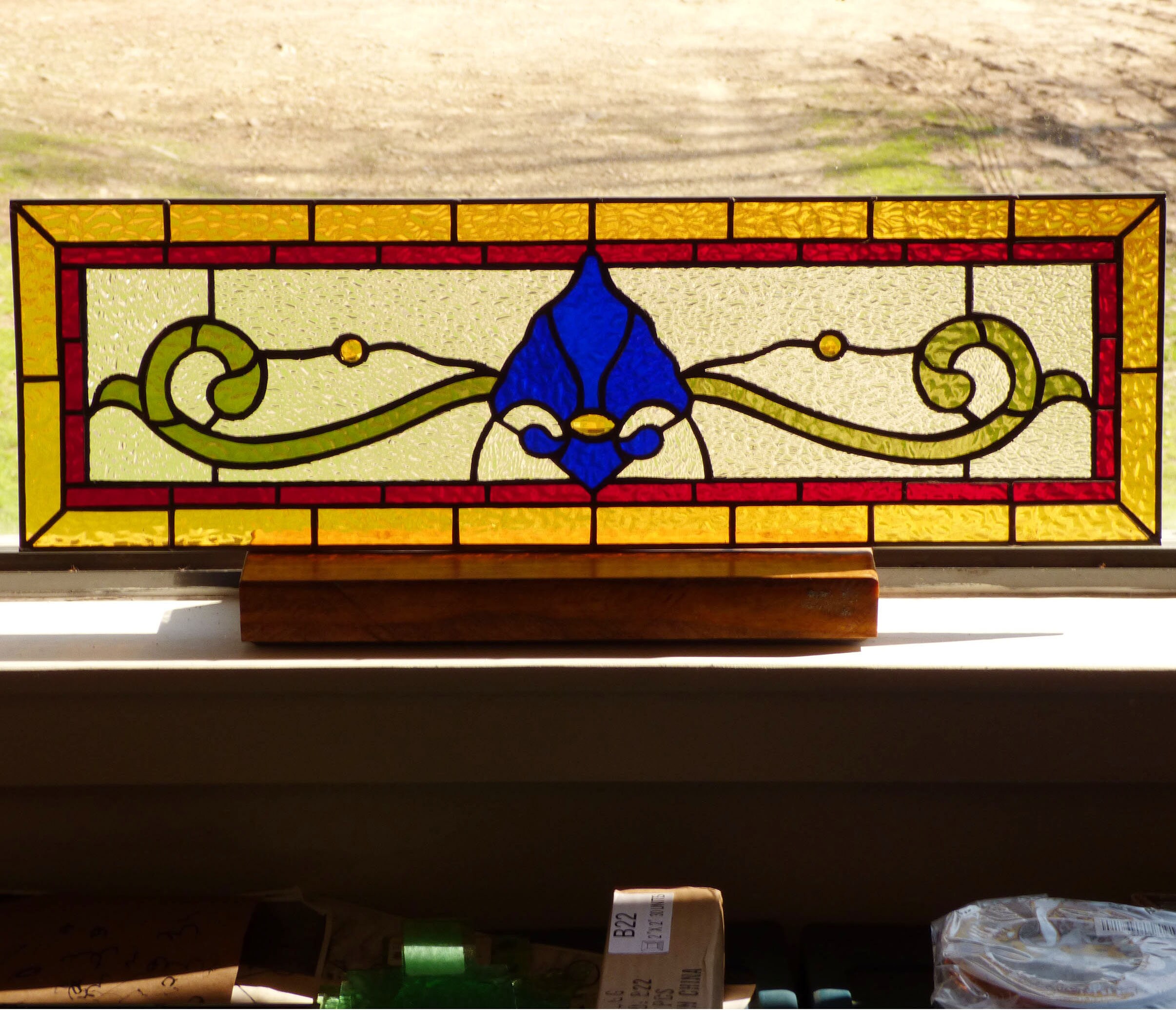 Stained Glass Transom Victorian Fleur De Lis Panel Etsy