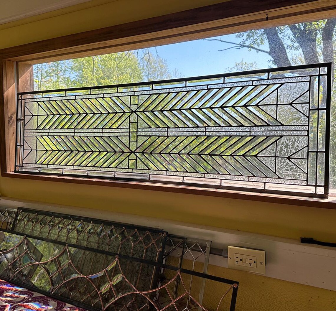 Stained Glass Transom Window or Sidelight - Beveled FLW Altered Design ...