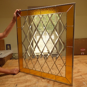 Stained Glass Window, Stained Glass Transom Window, Stained Glass Sidelight Window - Diamond Bevel Window  - Custom Sizes Accepted