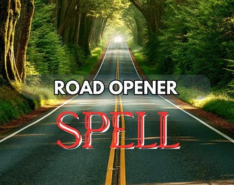 May include: A scenic image of a road disappearing into the distance, lined by tall green trees. The text "ROAD OPENER SPELL" is overlaid on the road in white and red.