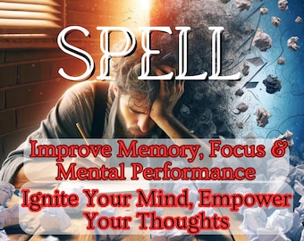 May include: An image with the word "SPELL" in large white letters. Below, text reads "Improve Memory, Focus & Mental Performance" and "Ignite Your Mind, Empower Your Thoughts". A person is writing on paper, surrounded by crumpled paper balls.