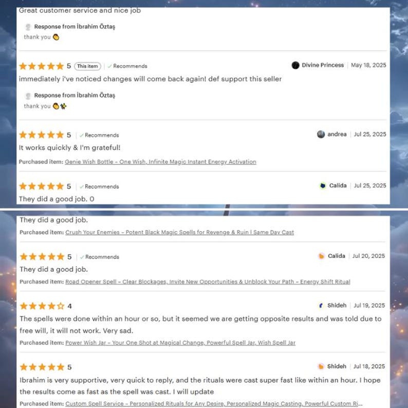 May include: A screenshot of customer reviews, featuring text like "Great customer service" and "It works quickly." The reviews are accompanied by star ratings and dates, indicating positive feedback for a service.