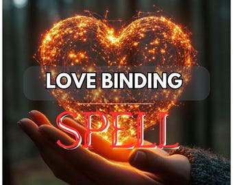 May include: A digital artwork showing a heart-shaped formation of golden lights, held in open hands. The text "LOVE BINDING" and "SPELL" are overlaid on the image. The overall theme suggests a magical or spiritual concept.
