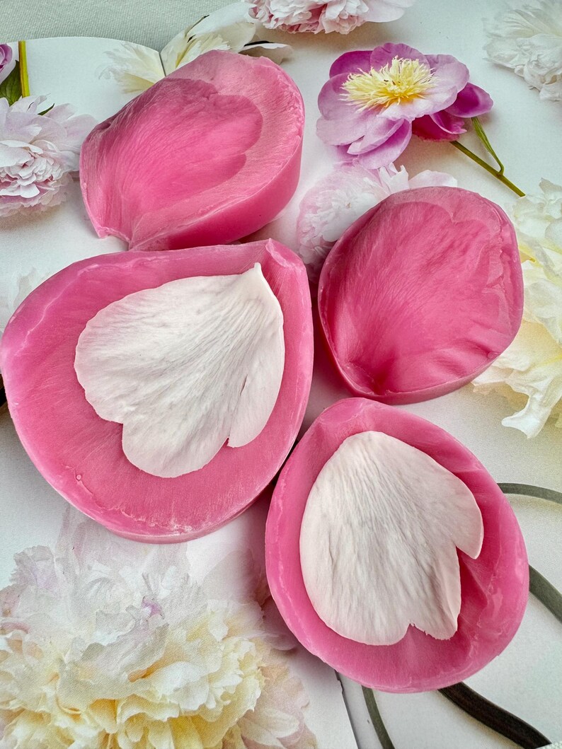 Close-up of textured clay petals made with peony petal veiner