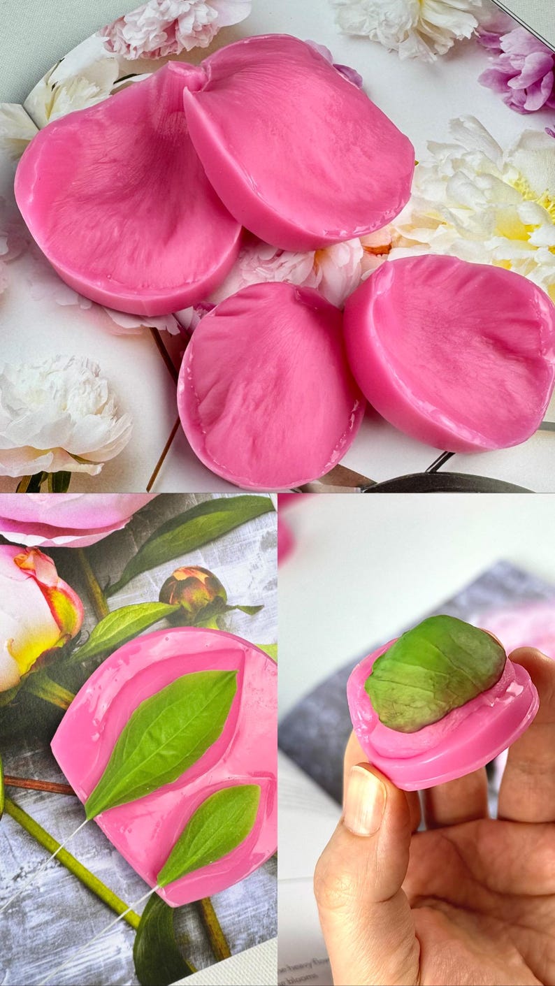 Full set of realistic silicone peony veiners including petals sepals and bracts made from real flowers for detailed botanical impressions