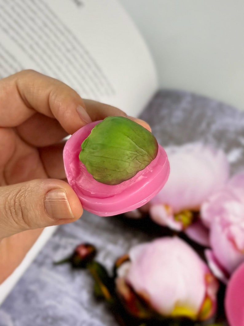 Realistic silicone peony sepal veiner made from a live flower for botanical texture