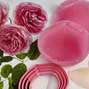 Large Rose Petal Silicone Veiner with 4 Cutters Mold for Rose Petals Flower Veins Fondant Cake Cold Porcelain Sugar Paste Wax Roses