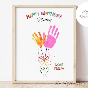 Alles Gute zum Geburtstag Nanny Handabdruck PRINTABLE, Geburtstagsballon Handwerk, persönlicher Nan Geburtstag Handabdruck, benutzerdefinierte Handabdruck Kunst von Enkelkinder, PDF