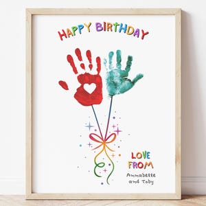 Happy birthday handprint PRINTABLE, birthday balloon handprint craft, kids party activity, custom printable birthday card, personal gift PDF