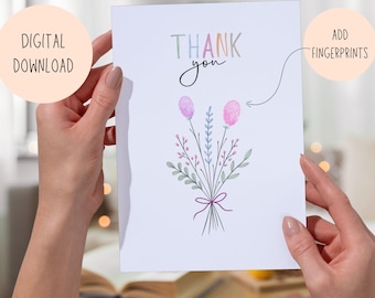 Vingerafdruk bloemenbedankkaart: Kids Craft, babyshower (pdf)