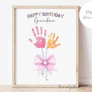 Happy birthday Grandma handprint PRINTABLE, birthday balloon craft, personal grandma birthday card, custom handprint art from kids, PDF