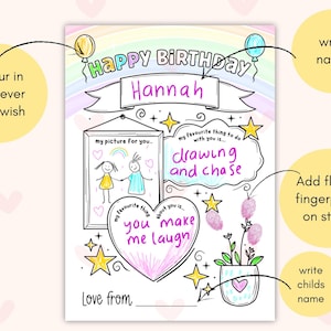 Página para colorear de feliz cumpleaños, actividad imprimible de cumpleaños para niños, página para colorear de cumpleañera, plantilla de cumpleaños rellenable para niños para amigos en PDF