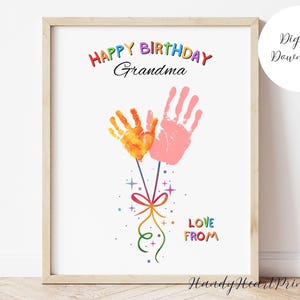 Happy birthday Grandma handprint PRINTABLE, birthday balloon craft, personal grandma birthday card, custom handprint art from kids, PDF