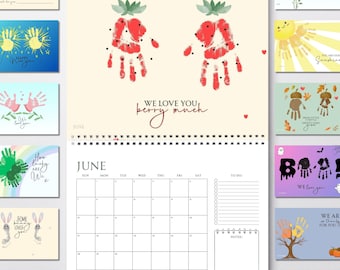 2026 handprint calendar for 2 children, Gift from kids, calendar template DIY, christmas handprint craft, printable calendar (Digital)