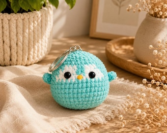 Crochet Penguin Keychain, Velvet Amigurumi Bag Charm, Cute Handmade Penguin Gift