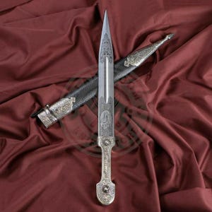 Handcrafted Silver Short Sword with Ornate Etching | Medieval Sword | Gift for Him |Custom Sword, Cosplay Sword, Fantasy Sword,Ancient Sword