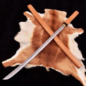 Handmade Samurai Katana: Forged Steel Blade, Natural Wood Handle