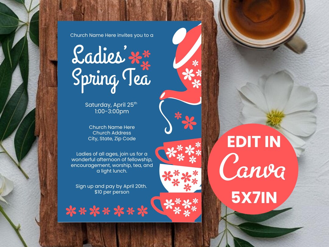 Ladies Spring Tea Invitation Template | Bright Teacups | 5x7 Church ...