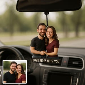 Custom Car Ornament – Personalized Photo Rearview Mirror Charm