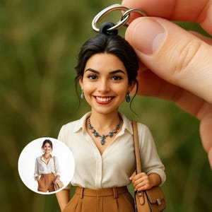 3D Portrait Schlüsselanhänger Geschenk - Personalisierte Figur vom Foto - Handgemachte Einzigartige Mini Puppe
